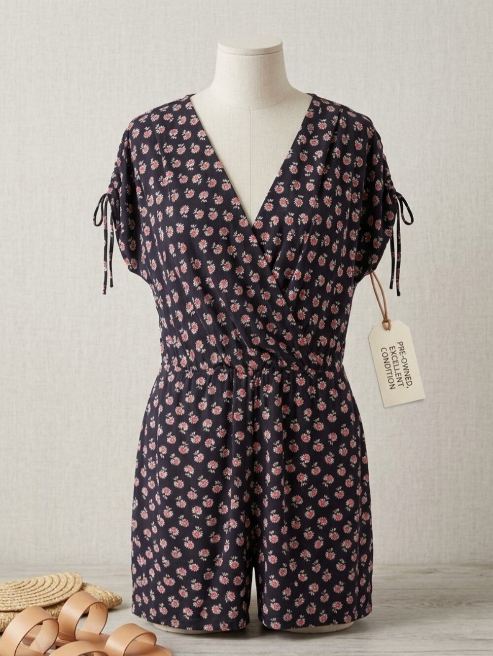 Lane Bryant Black Floral Faux-Wrap Romper/shorts